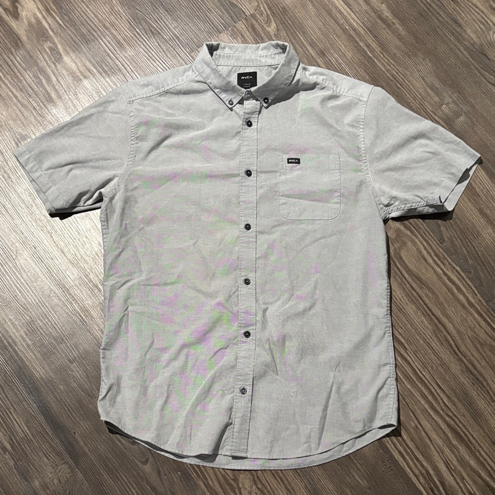 RVCA Light Gray Short Sleeve Button-Down Shirt